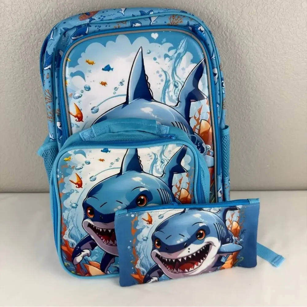 NWOT CCJPX 3PCS Shark Backpack for Boys, 16 Inch Kids Water Resistant Preschool
